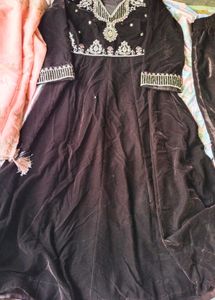 Elegant Brown Velvet Kurta Set with Dupatta
