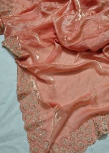 Elegant Peach Saree with Embellished Border