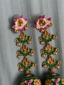 Beautiful Green Enamel Jhumka Earrings