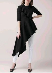 Black Asymmetrical Ruffle Top
