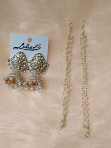 Elegant Kundan &amp; Pearl Jhumka Earrings with earcha