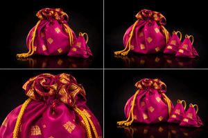 Fuchsia Potli Bag with Gold Print