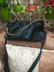 Satin Women Black Sling Bag