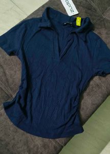 Ribbed collared top