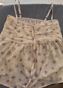 Sheer Floral Print Ruched Cami Top