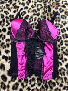 Y2k Hot Pink Lace Corset Bra lingerie