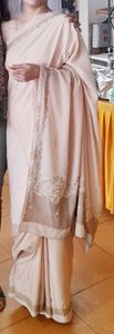 Beige Embellished saree with blouses and fall