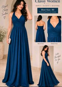 Elegant Blue Halter Neck Maxi Dress
