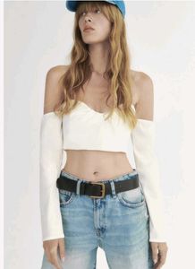 ZARA Off-Shoulder Long Sleeve Crop Top