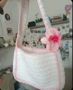 handmade white crochet bag
