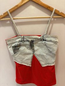 Unique Denim &amp; Red Cami Top