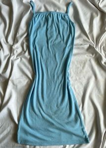 Baby Blue Ribbed Button Dress