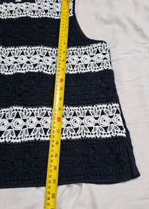 Ann Taylor Navy &amp; White Lace Top