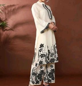 Elegant Cream Kurta Set with Black Print