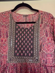 Embroidered Tiered Cotton Kurta