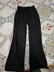 Black Wide Leg Track Pants with White Stripes