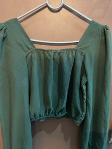 Crochet Detail Balloon Sleeve Top