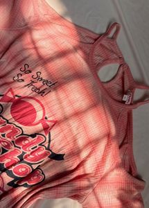 Y2k 2000s pink cold shoulder top