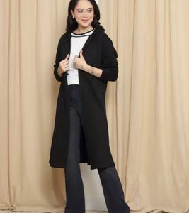Shein Black Long Zip-Up Hooded Jacket