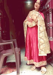 Stunning Red Ethnic Gown with Embellished Dupatta