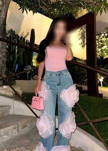Unique Floral Applique Denim Jeans