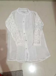 Elegant White Lace Sleeve Kurta top