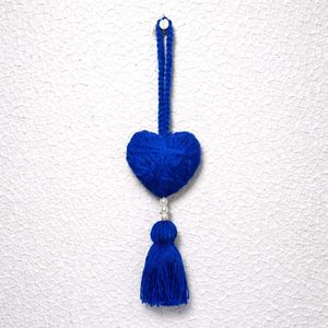 Handmade Blue Yarn Heart Tassel Decor
