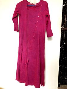Pink A Line Style Kurta With Front Side Tie Up Kno