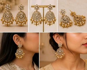 Elegant Kundan &amp; Pearl Jhumka Earrings