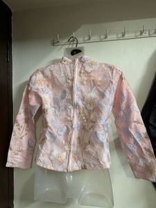 Pink Floral Embroidered Kurta Top