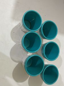 Set of 6 White &amp; Teal Tumblers