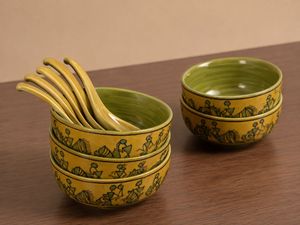 Hand-Painted Ceramic Soup Bowls (Set of 5)