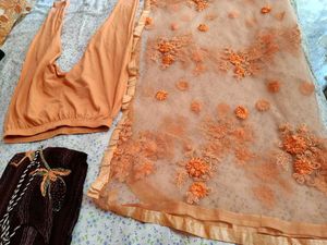 Maroon Kurta Set with Orange Dupatta