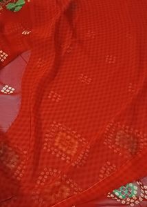 Red Printed Soft Saree With Unstitched Blouse