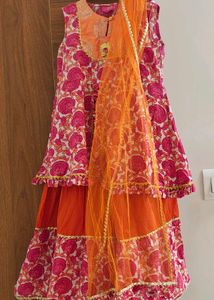 Orange And Pink Sharara Set 6-7 Year Girl