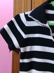 Striped Polo Neck Top