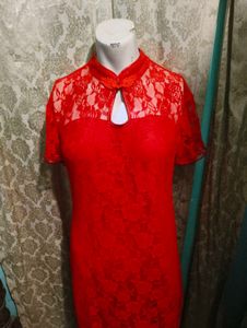 red lace qipao