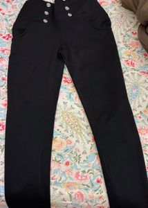 Black High-Waisted Pants with Button Detail