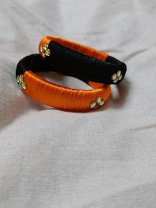 Beautiful Orange Black Silk Bangles