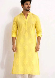 Charming Yellow Kurta with Floral Embroidery