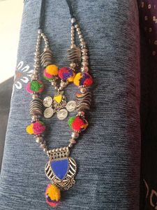 vibrant oxidized silver boho tribal necklace with