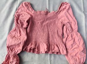 Smocked Puff Sleeve Peplum Top