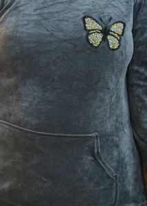 Grey Velvet Hoodie with Butterfly Detail