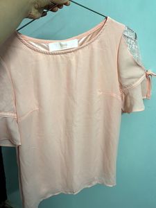 New Peach Lace Sleeve Top