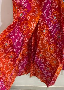 orange pink bandhani print kurta cum gown