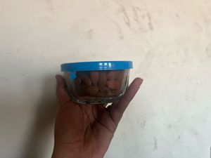 Set of 2 Glass Containers with Blue Lids