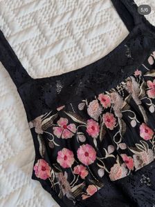 Floral Embroidered Lace insert Black Maxi Dress