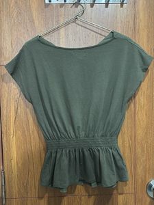 Olive Green Smocked Peplum Top