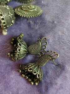 Oxidized Silver Jhumka Earring Set