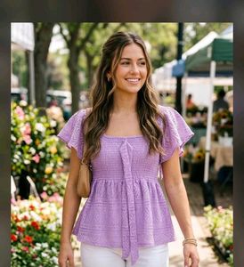 Lavender Smocked Puff Sleeve Top
